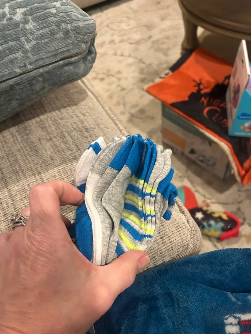 Blue and Green Pop-It Keychain Socks Set
